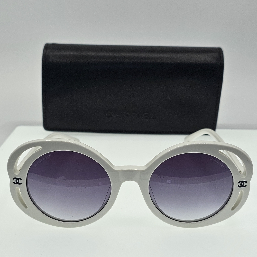 Chanel white round sunglasses Chanel logo 71582A s1255 3N - Picture 16 of 16